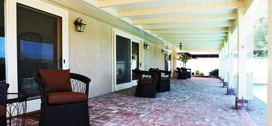 Aloha Gardens, Back Patio with view of the Pool and the Rolling Hills